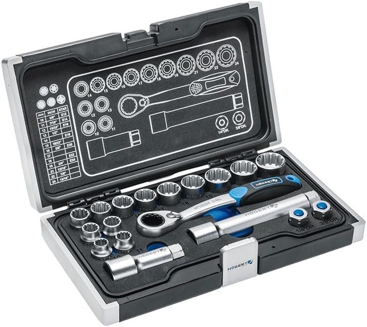 HÖGERT HT1R478 Mallette à outils remplie avec 18 prises et accessoires