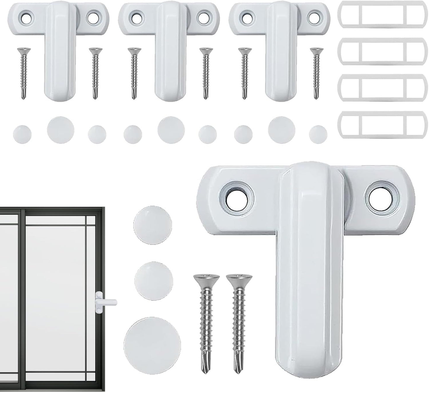 Lot de 4 paires de poignées de fenêtre pivotantes en alliage d'aluminium robuste antivol pour portes coulissantes dans les appartements, les hôtels et les ménages