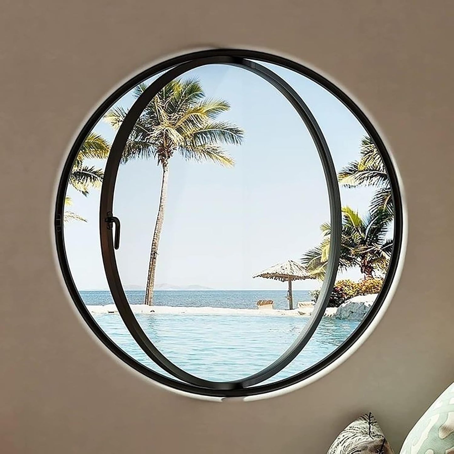 Fenêtre Ronde En Verre Trempé, Fenêtre Coulissante Fenêtres De Hangar Rondes Rotatives À 360°, Hublot Rond En Alliage D'aluminium Pour Salle De Bain, Chambre Et Salon(Black+transparent,40cm/15.7in)