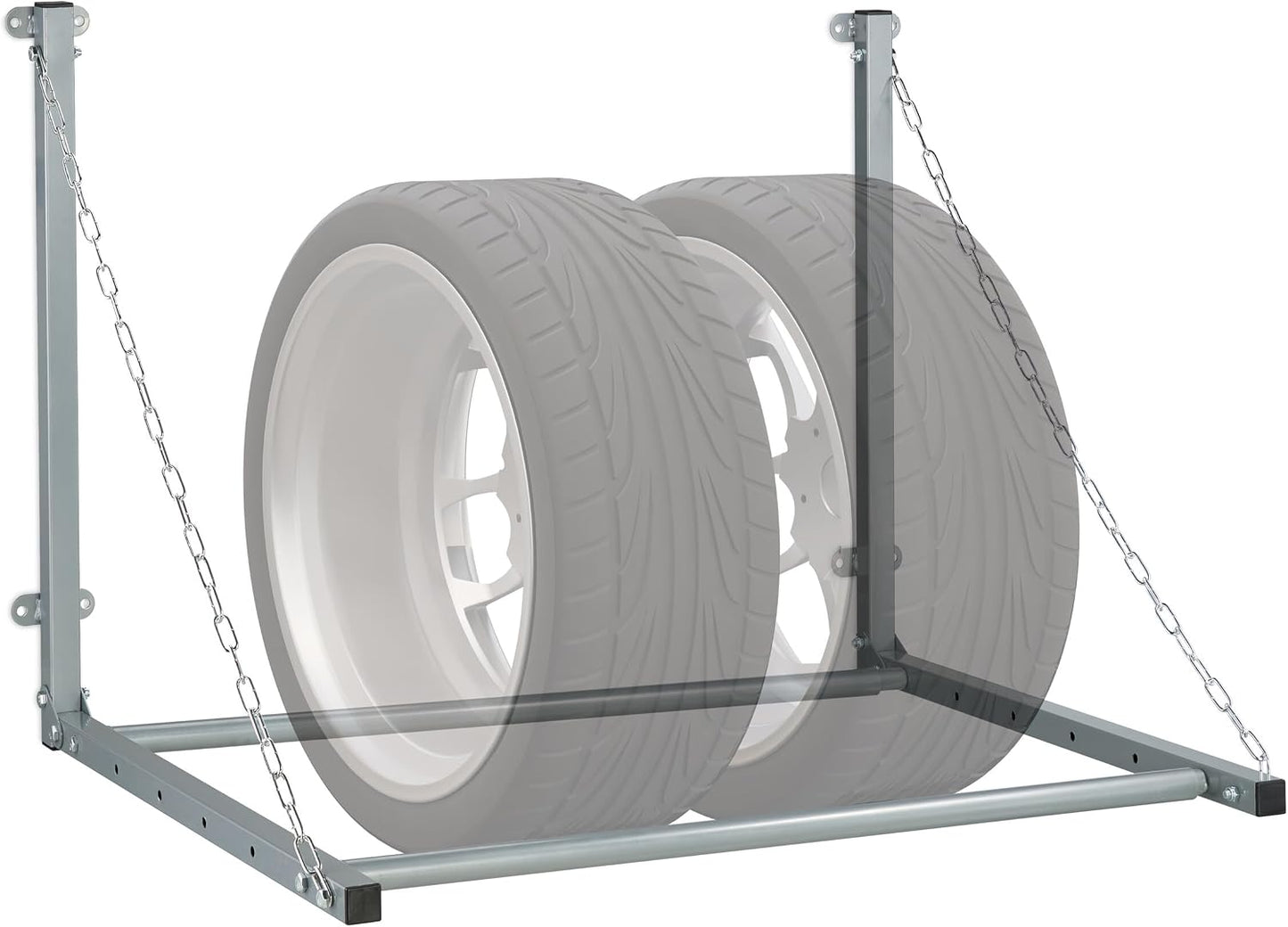 Relaxdays Étagère à pneus télescopique support mural 4 roues 90kg gris