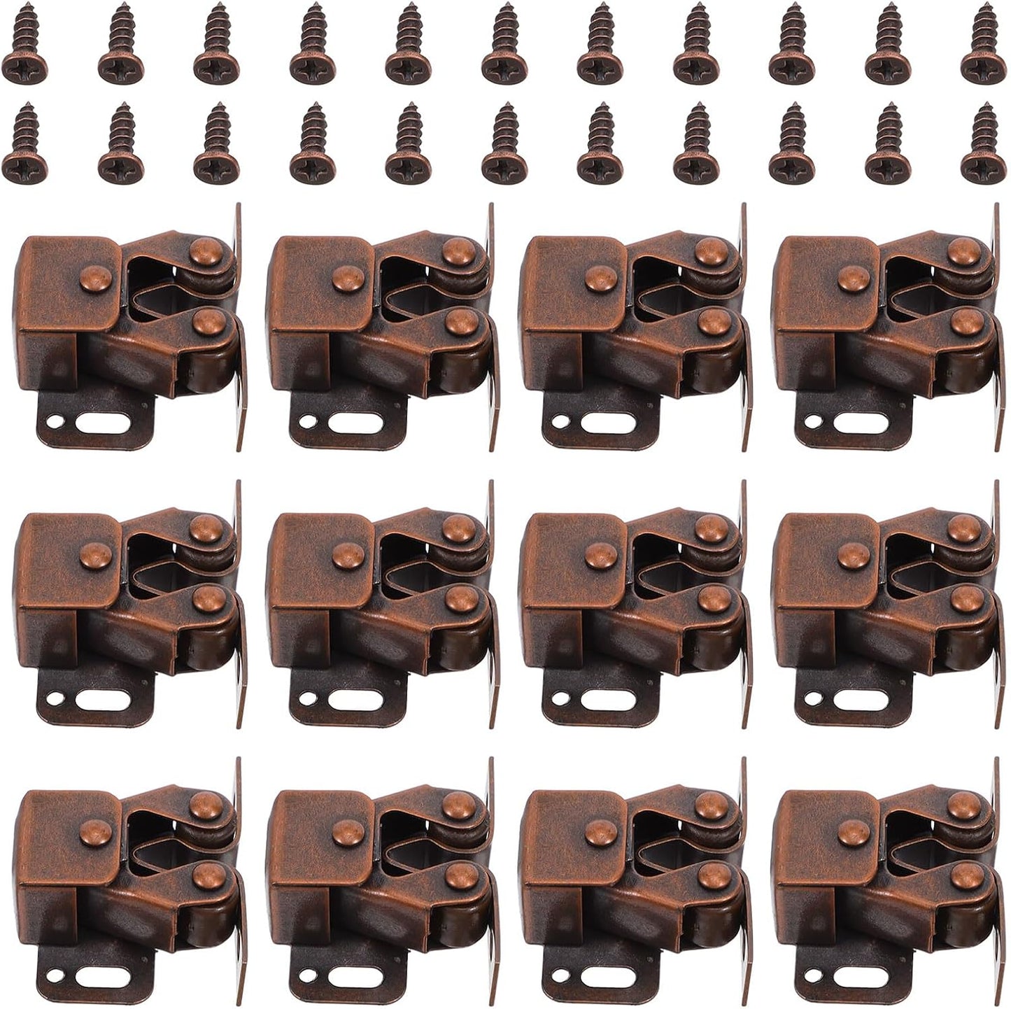Ciieeo Lot de 20 Loquets de Placard à Double Rouleau en Métal Rouge Ancien, Quincaillerie de Verrouillage pour Portes D'armoire, Fermeture Sécurisée Cuisine, Chambre et Salon,