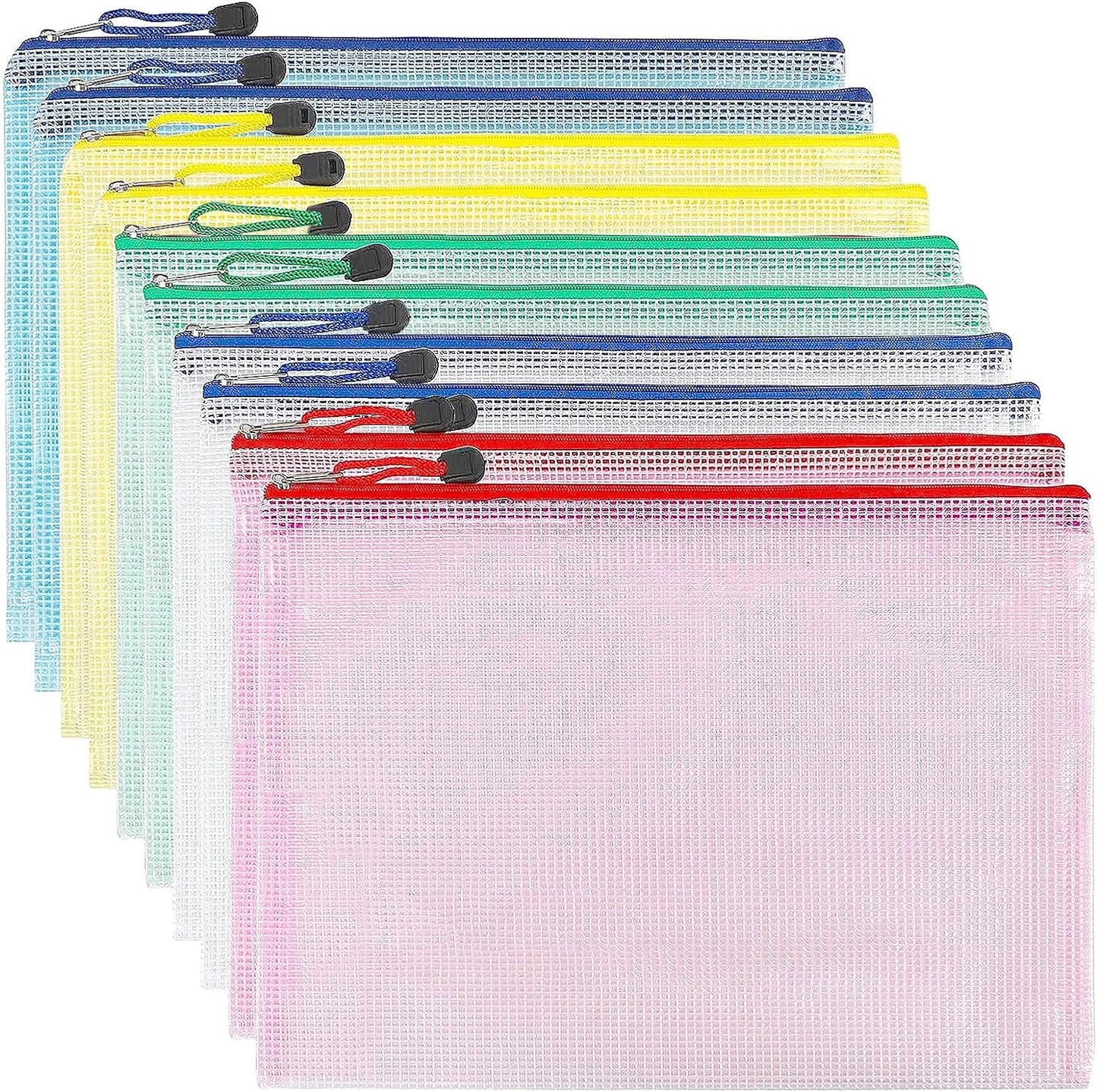 Pochette Document Zippée A5, PVC Transparentes Document Dossier,Pochette Plastique 5 Couleurs,Ranger Papiers petits Objets des Fournitures,Cosmétiques et Accessoires de Voyage etc(10PCS)
