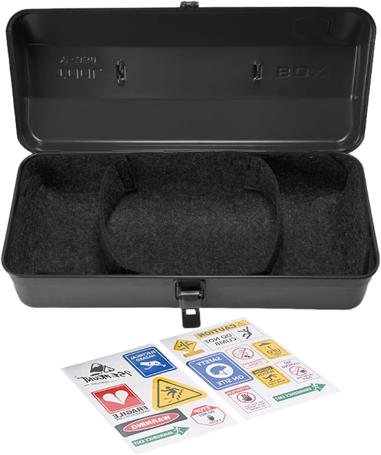Boîte de rangement en métal portable portable, étui à outils en fer de camping, organisateur de toit de hanche, poignée de transport robuste, autocollants bonus inclus, parfait pour l'extérieur, l'équ
