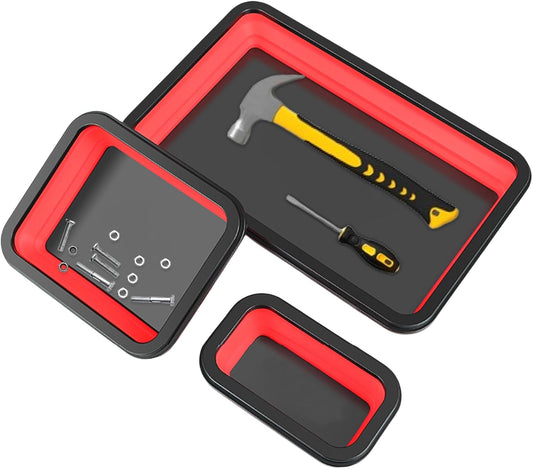 Generisch Magnetic Parts Plateau de rangement 3 pièces, organiseur d'outils pliable, design compact empilable, séparateur de et de vis, base magnétique solide pour garage, atelier, réparation