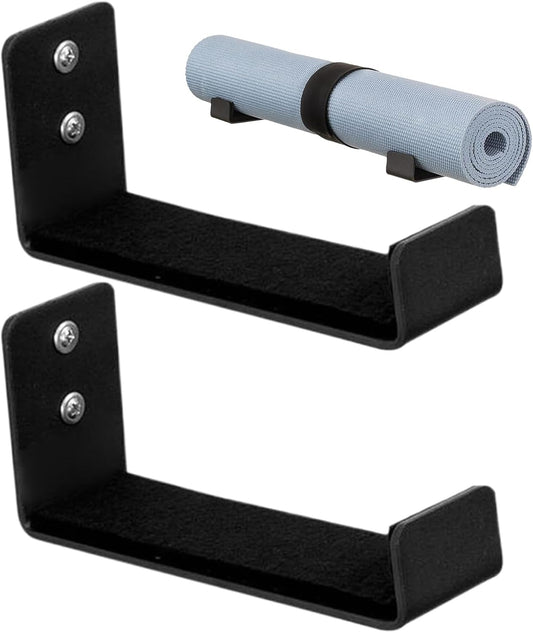 Generisch Support de rangement pour tapis de yoga, 2 pièces, rouleaux de yoga, support mural en aluminium, système de rangement pour bandes de gymnastique, serviette, bande de sport, salle de gym