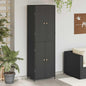 Armoire de jardin en polyrotin noir 59 x 40 x 180 cm avec espace de rangement et casier, résistante aux intempéries, avec poignées en bois d'acacia massif et cadre en acier revêtu par