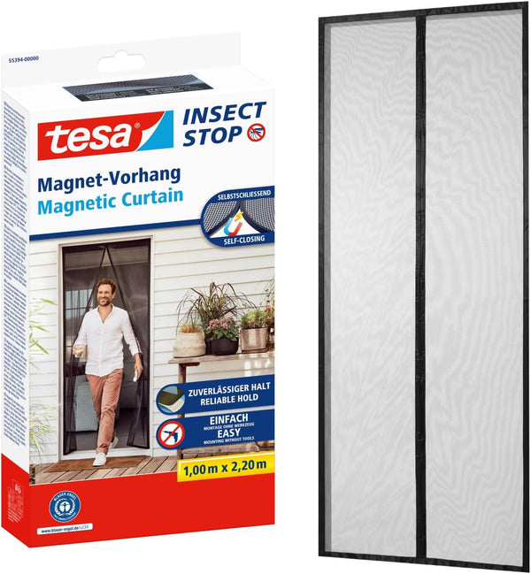 tesa INSECT STOP Magnetic Curtain - auto-fermable - Rideau moustiquaire avec aimants pour balcons et portes de patio - pour une installation facile sans percer - 2,2 m x 1,0 m