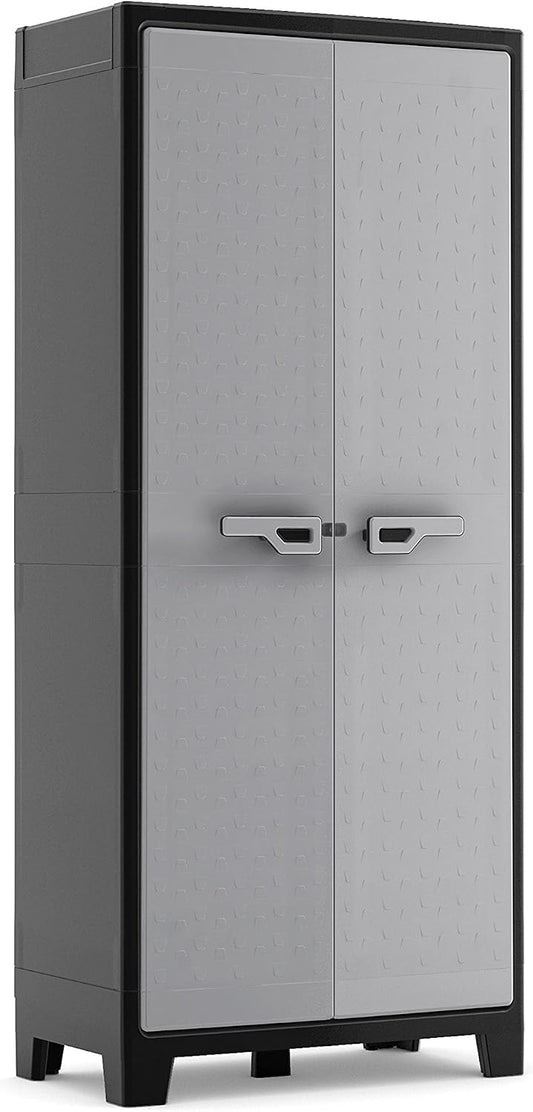 Keter Armoire Haute Titan - Armoire de Rangement en Résine - Étagères Modulables, Pieds Réglables, Charnières Métalliques - Cuisine, Garage, Atelier, Placard - 80 x 44 x 182cm - Noir/Gris