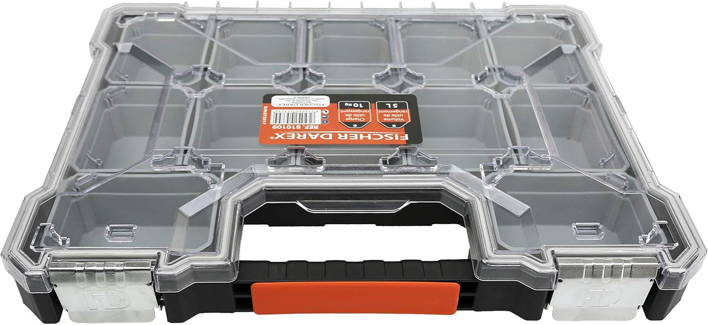 Fischer darex Mallette organiseur 12 compartiments - fermeture acier - Poignée ergonomique