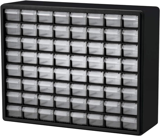 Akro-Mils 10164 64-Drawer Plastic Drawer Storage Cabinet for Garage Organization, Teacher Toolbox, Makeup Organizer, and More, 50,8 cm W x 16 cm D x 40,6 cm H, Black