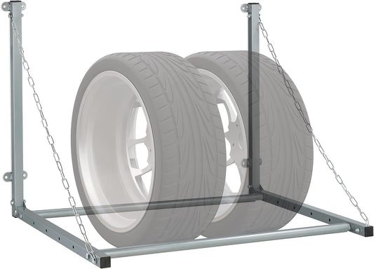 Relaxdays Étagère à pneus télescopique support mural 4 roues 90kg gris