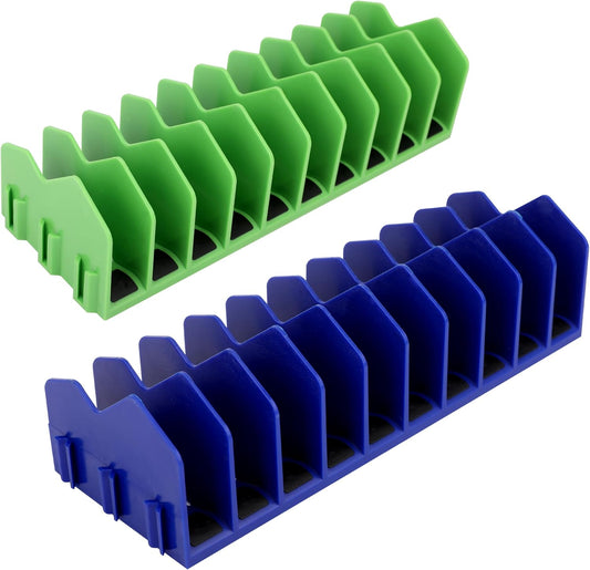 HURRICANE Lot de 2 organiseurs de pinces avec base en caoutchouc antidérapant, design extensible, bleu et vert