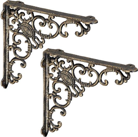 Relaxdays Set of 2 Antique Cast Iron Bracket Wall Shelf Bracket Baroque Ornaments Bronze